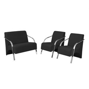 Conjunto Vênus Braço Alumínio D Salla 2 Poltronas de 1 Lugar e 1 de 2 Lugares Suede Preto