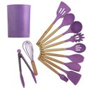 Ver imagem 1 de Jogo de Cozinha 12 Peças Silicone Madeira Concha Espatula Colher Fouet Talheres Utensilio Pote Armaz