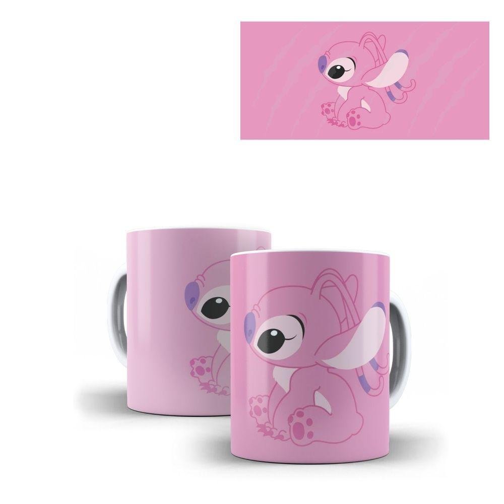 Caneca Xícara Stitch e Angel em Cerâmica 325ml Modelo7 - 2