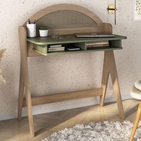 Mesa Escrivaninha para Escitório Home Office 90cm Orgânica 3D Monalisa A05 Carvalho Menta - Lyam