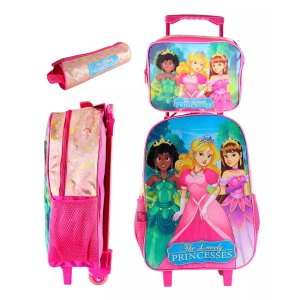 Kit Mochila Infantil Escolar com 3 Peças Princesas Diversão