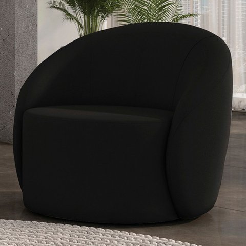 Poltrona Sala Decorativa Redonda 91cm Steve Suede Preto I01 - Mpozenato