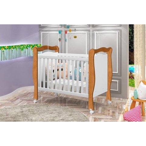 Berço Mini Cama Americano Al 3 em 1 com Rodinhas 3 Reguágens de Altura Cor Nature/ Branco Ja