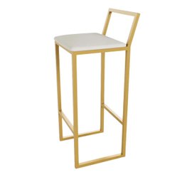 Kit 4 Banqueta Alta Confort Dourada com Assento Estofado Branco Don Castro Decor - 2 Kit 4 Banqueta Alta Confort Dourada com Assento Estofado Branco Don Castro Decor - 2