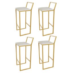 Kit 4 Banqueta Alta Confort Dourada com Assento Estofado Branco Don Castro Decor - 1 Kit 4 Banqueta Alta Confort Dourada com Assento Estofado Branco Don Castro Decor - 1