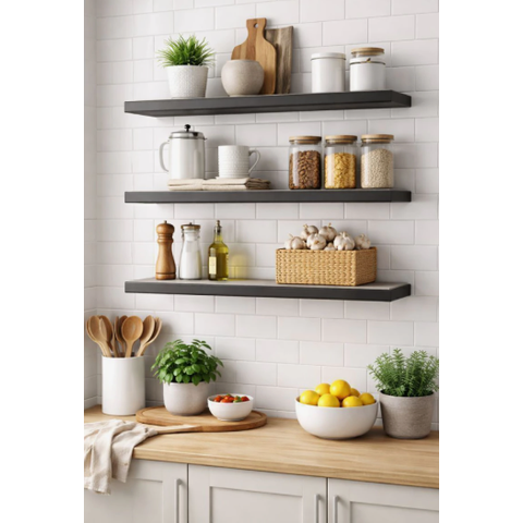 Kit 3 Prateleiras MDF 60x20cm Flutuantes Cinza Suporte Invisível