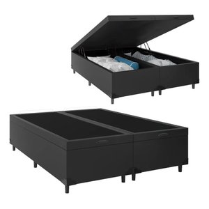 Cama Box Bau Bipartido Queen Suede Premium Santo Box Bipartido 47x158x198:preto
