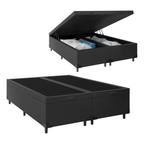 Cama Box Bau Bipartido Queen Suede Premium Santo Box Bipartido 47x158x198:preto