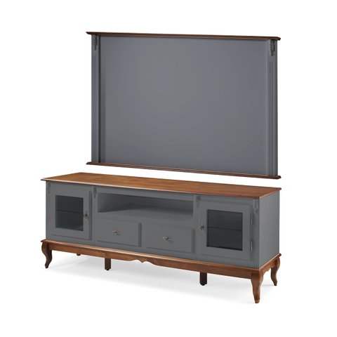 Conjunto Rack 60503 + Painel 50513 para Sala Pés Luiz Xv 2 Gavetas 2 Portas - Cinza/imbuia