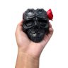 Escultura Crânio Porta Vela Preto 12x8cm com Rosa em Resina - 6