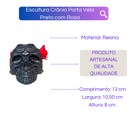 Ver imagem 2 de Escultura Crânio Porta Vela Preto 12x8cm com Rosa em Resina