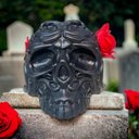 Ver imagem 7 de Escultura Crânio Porta Vela Preto 12x8cm com Rosa em Resina