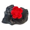 Escultura Crânio Porta Vela Preto 12x8cm com Rosa em Resina - 4