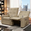 Ver imagem 2 de Poltrona do Papai Reclinável Sala de Cinema Palace 2 Lugares Manual Baú Usb Linho Bege G23 Encantum