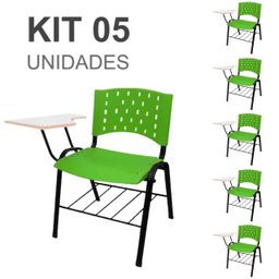 KIT 05 Cadeiras Universitárias com Prancheta e Porta Livros - Cor Verde - REAPLAST - 32032 - 1
