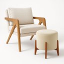 Ver imagem 1 de Kit Poltrona e Puff Decorativo Escritório Sala Recepção Aira:bouclé Bege