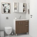 Ver imagem 3 de Conjunto Gabinete de Banheiro Lisboa 3 Portas 3 Prateleiras 80cm Amadeirado Venturi