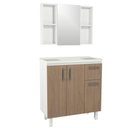 Ver imagem 1 de Conjunto Gabinete de Banheiro Lisboa 3 Portas 3 Prateleiras 80cm Amadeirado Venturi