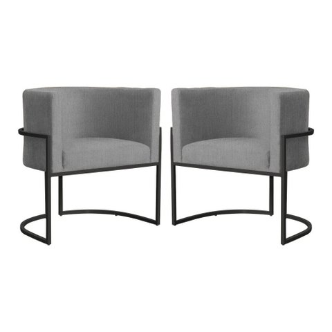 Kit 2 Poltrona Luana Suede Cinza Base Preto Luxo - Fm