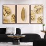 Quadro Premium Textura Cxalta Folhas Ouro Em Bege3 3Un 40X60 Titulo Moldura Madeira - 7