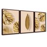 Quadro Premium Textura Cxalta Folhas Ouro Em Bege3 3Un 40X60 Titulo Moldura Madeira - 1