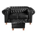 Ver imagem 1 de Conjunto Sofá Luis Xv 2 Lugares + Puff Capitonê Chesterfield - Couríssimo Preto