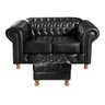 Conjunto Sofá Luis Xv 2 Lugares + Puff Capitonê Chesterfield - Couríssimo Preto - 1