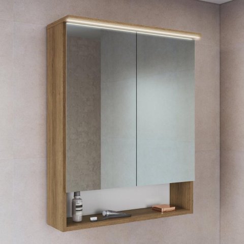 Espelheira de Banheiro com LED 2 Portas e Nicho 60cm Multimóveis Crpro-EPL007 Mel