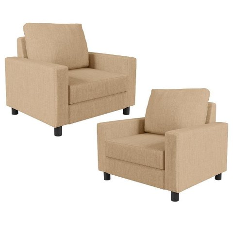 Kit 02 Poltronas Malta Linho Bege Escuro