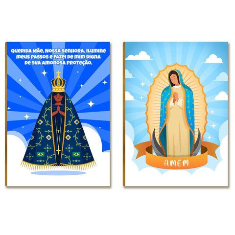 Kit 2 Placas MDF Placa Religiosa Nossa Senhora e Oração FE28