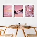 Ver imagem 1 de Kit 3 Quadros Decorativos Rosados Praia 33x24cm - com Vidro:moldura Preta