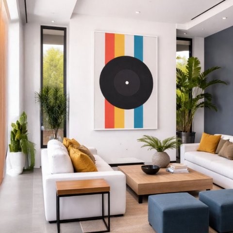 Quadro Canvas Abstrato Disco Vinil 60x40cm Mold Preta