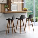 Ver imagem 4 de Banqueta Alta Versatil Luxo Aço Cobre Base Carvalho para Cozinha Bancada Ilha Gourmet - Preto Linho