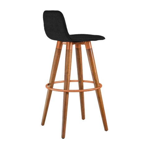 Banqueta Alta Versatil Luxo Aço Cobre Base Carvalho para Cozinha Bancada Ilha Gourmet - Preto Linho