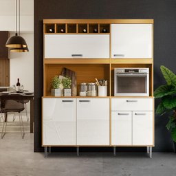 Armário de Cozinha Pequeno com Adega 6 Portas 1 Gaveta Marrom Off White Theodore Jm Móveis - 1