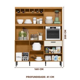 Armário de Cozinha Pequeno com Adega 6 Portas 1 Gaveta Marrom Off White Theodore Jm Móveis - 4