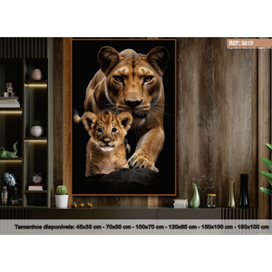 Quadro Decorativo Animais Leoa e Filhotes
