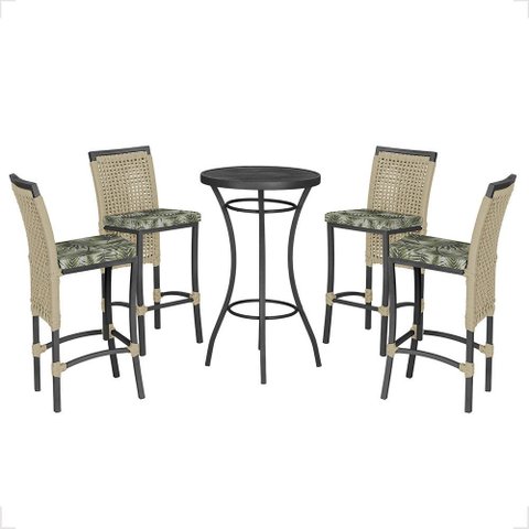 Mesa Bistrô e 4 Banquetas Roma Preta Corda Náutica Estofado 5 Trama Original
