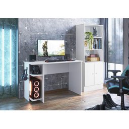 Jogo de Quarto Gamer com Mesa para Computador e Estante Branco - Fdecor - 2