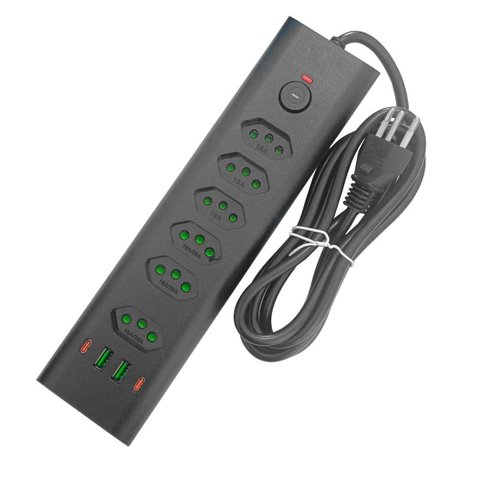 Filtro de Linha 6 Tomadas 10A 20A Dps Extensão Elétrica Bivolt Regua com 4 USB, Tipo C 2500W