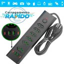 Ver imagem 6 de Filtro de Linha 6 Tomadas 10A 20A Dps Extensão Elétrica Bivolt Regua com 4 USB, Tipo C 2500W