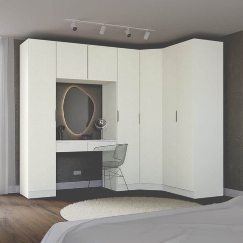 Guarda-Roupa Modulado de Canto Obliquo 6 Peças 7 Portas Orion CabeCasa MadeiraOriginals Bege/Aveia/Linho