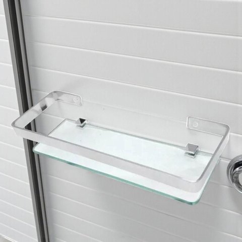 Porta Shampoo Th Shop para Banheiro Aluminio Polido Macico com Base em Vidro Lapidado 35cm Marini