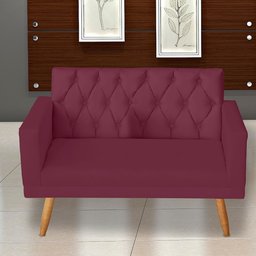 Kit Sofá 2 Lugares e 2 Poltrona Para Sala Bianca Capitonê Rodapé e 2 Puff Redondo Suede Bordo - - 5