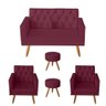 Kit Sofá 2 Lugares e 2 Poltrona Para Sala Bianca Capitonê Rodapé e 2 Puff Redondo Suede Bordo - - 1