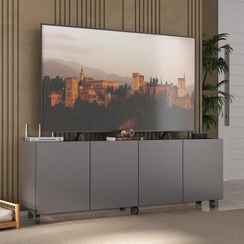 Rack para Tv até 50 Polegadas com 4 Portas e Rodízios Multimóveis Mp1069 Grafite
