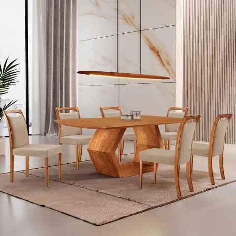 Mesa de Jantar Ane 180cm Tampo Laminado Barril com 6 Cadeiras Munique