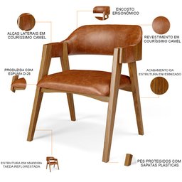 Mesa de Jantar Redonda Cora 120cm Off White M04 com 04 Cadeiras Living Suran Couríssimo Camel - Lyam - 2
