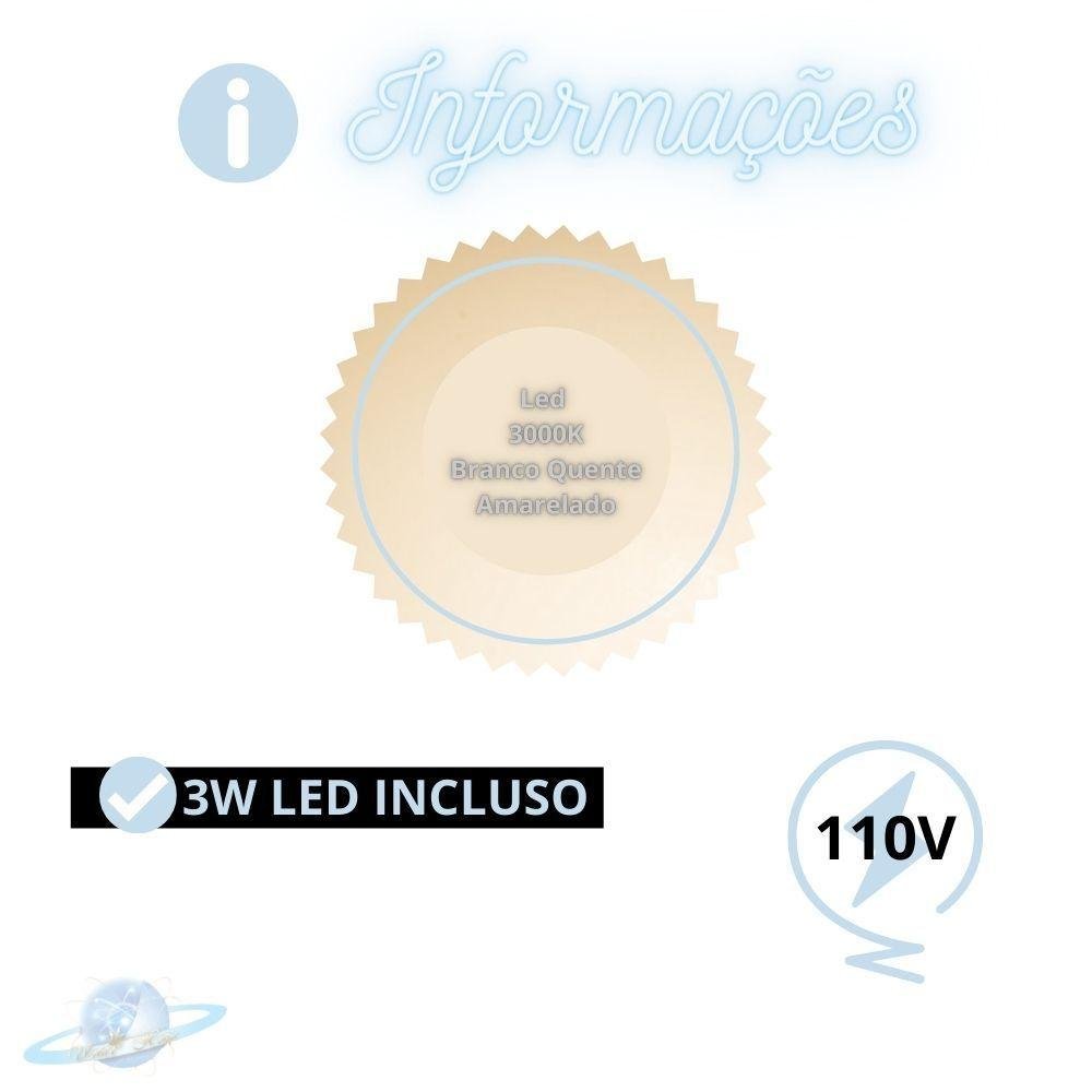 Arandela Alumínio Branca 1 Foco de Luz Led 3w 3000k 110v - 5