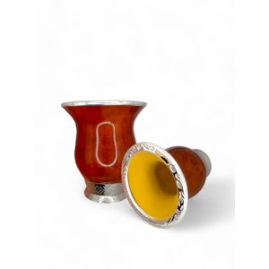 Cuia Bago de Touro com Bocal de Prata 600 e Chapa de Ouro:vermelho